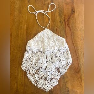 NWOT Free People crochet open knit tie neck halter top